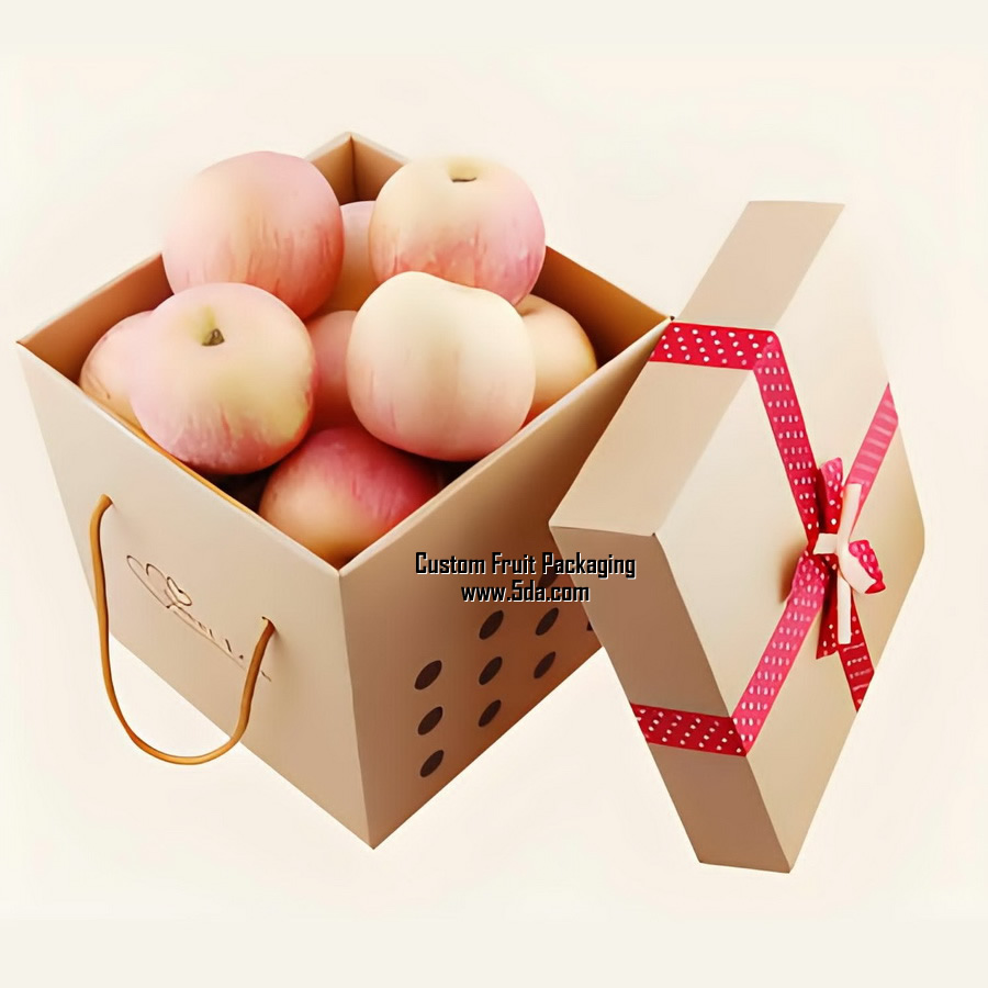 Custom Luxury Rigid Gift Box with lid and rope handle for Fresh Fruit Apple