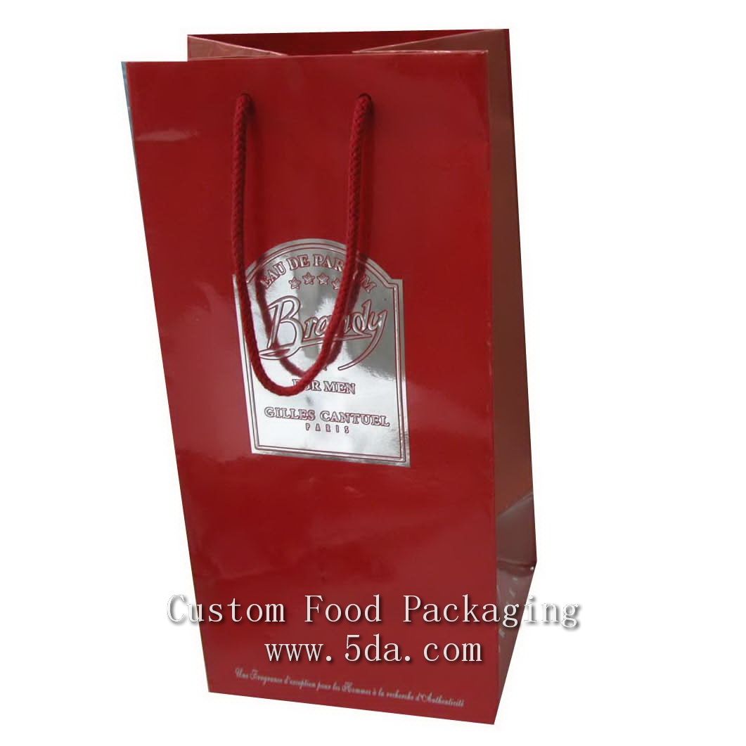 Double Bottle Wine Paper Bag with Custom Silver Hot stamped Brand