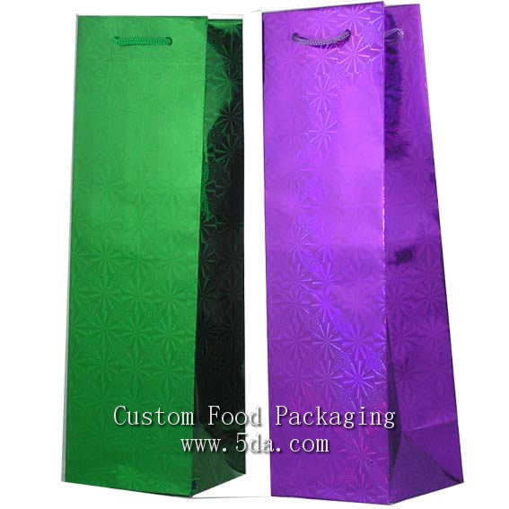 Custom Holographic Paper Bag for Bottle Wine