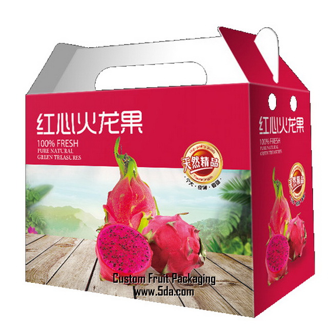 Custom Fruit Gift Box with Die Cut Handle for Red Pitaya Custom Fruit Gift Box with Die Cut Handle for Red Pitaya