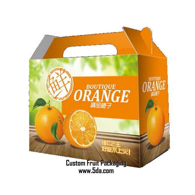 Custom Made Fruit Gift Box with die cut handle for Orange