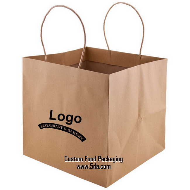Brown Kraft Wide Gusset Take Out Bags with Custom logo for Pizza/Bakery box delivery