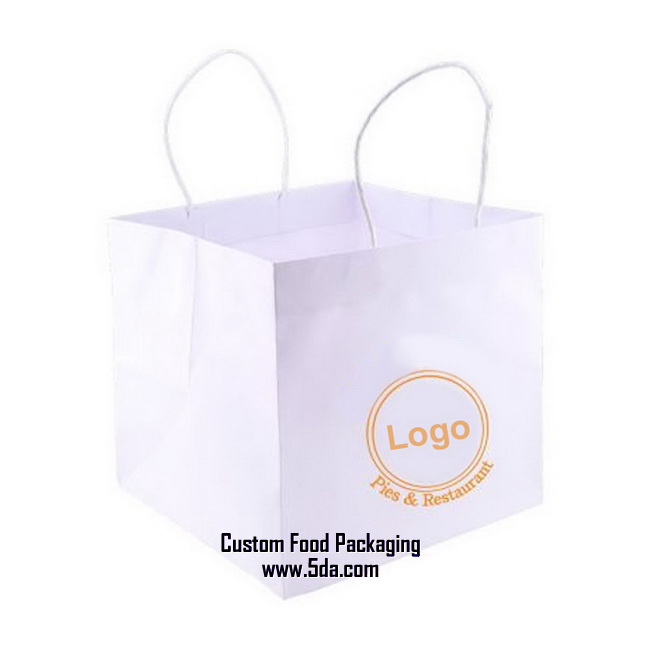 White Kraft Wide Gusset Take Out Bags with Custom logo for Pizza/Bakery box delivery