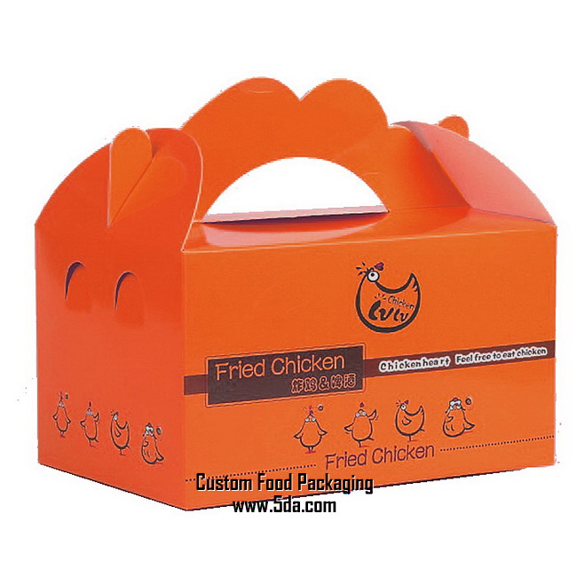 Customized Take Away Gable Box Packaging Fried Chicken Box with Handle
