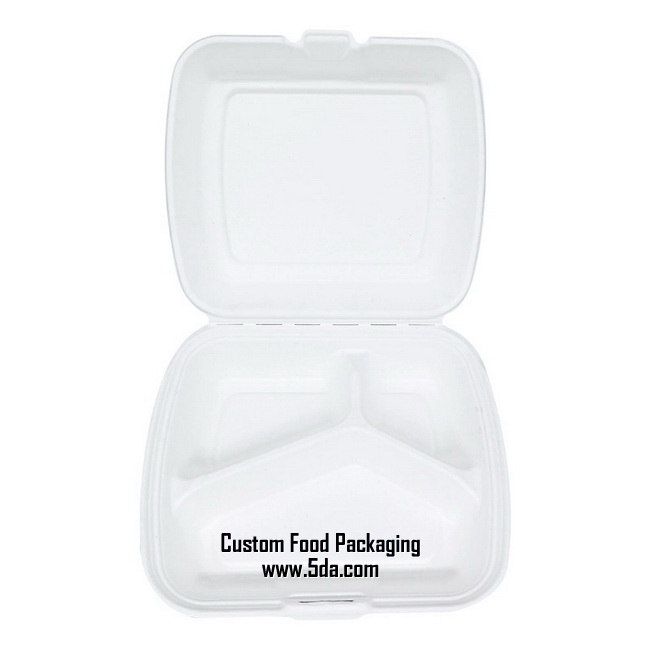 Custom Fast Food Container Biodegradable 3 compartment Clamshells Lunch Box