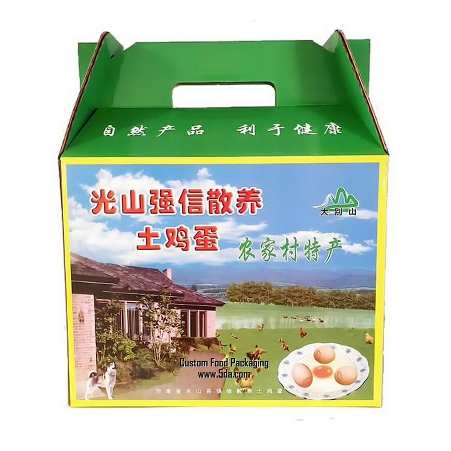Custom Colorful Printed Packaging Box with die cut handle for Egg Custom Colorful Printed Packaging Box with die cut handle for Egg