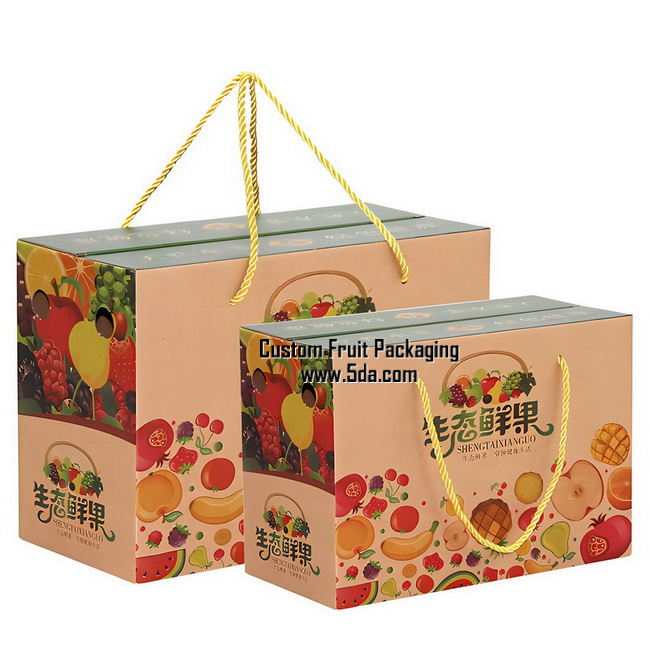 Customizable Kraft Paper Gift Box with rope handle for Fruit Customizable Kraft Paper Gift Box with rope handle for Fruit