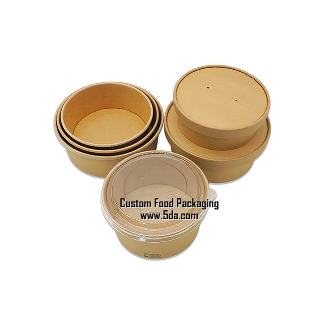 Customize Disposable kraft paper salad bowls with a round base, high walls, a PE lining W/O lid