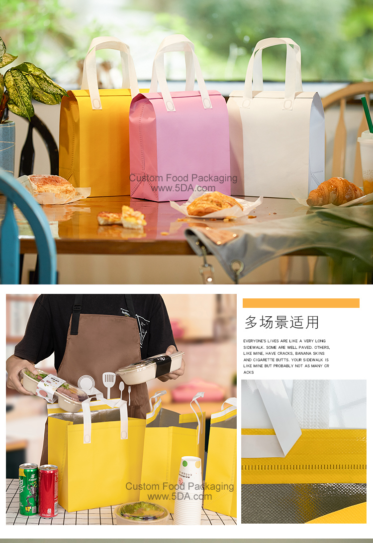 Custom Ultrasonic Non Woven Cooler Bag for Take-out Food Packing